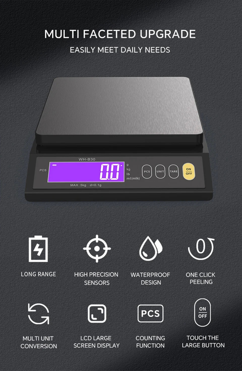 Balança Digital de Cozinha – Aço Inoxidável, Impermeável, Precisão 0,1g/1g, USB Balança Digital de Cozinha – Aço Inoxidável, Impermeável, Precisão 0,1g/1g, USB